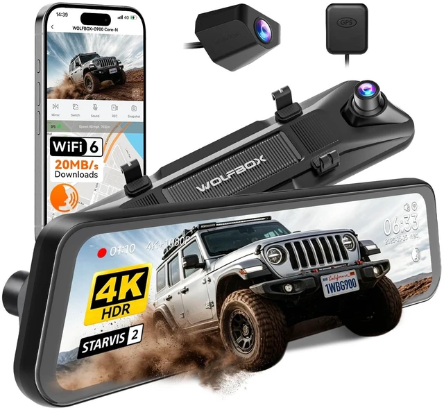Main image of WOLFBOX G900 Core-N 12" 4K Mirror Dash Cam Front and Rear, STARVIS 2 IMX678