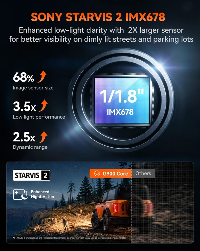 Alt view image 3 of 5 - WOLFBOX G900 Core-N 12" 4K Mirror Dash Cam Front and Rear, STARVIS 2 IMX678