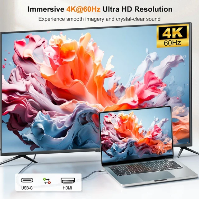 Alt view image 2 of 5 - USB C to HDMI Cable 4K@60Hz 30 FT, Type C to HDMI 2.0 Cord for Home Office
