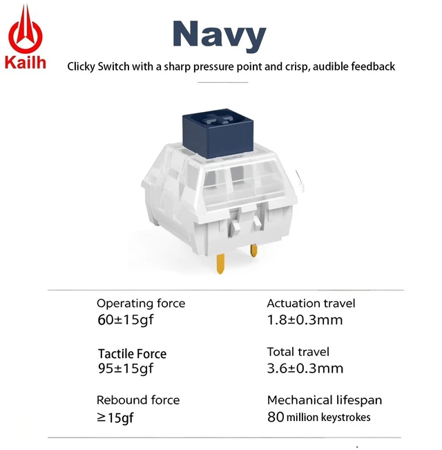 Alt view image 2 of 5 - Aulouptron 120 PCS Kailh Box Navy Switches for Mechanical Gaming Keyboard,3-Pin 50gf Crisp Clicky/Pre Lubed/Unique Box Structure/Dust&Waterproof Switches
