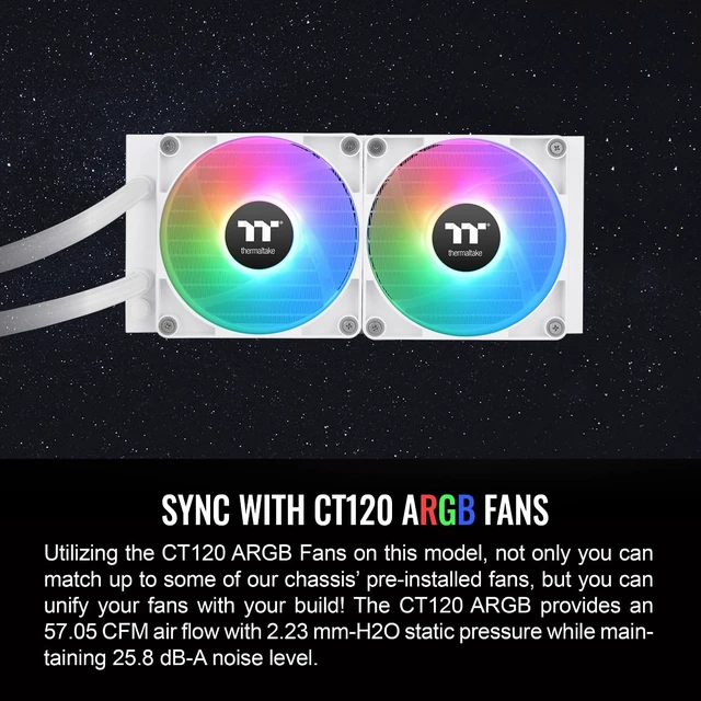 Alt view image 5 of 5 - Thermaltake TH280 V2 Ultra ARGB Sync/AlO Liquid Cooler/ARGB Fan 140 * 2/PWM 500~1800rpm/Water Block 2.1" LCD/White, CL-W406-PL14SW-A
