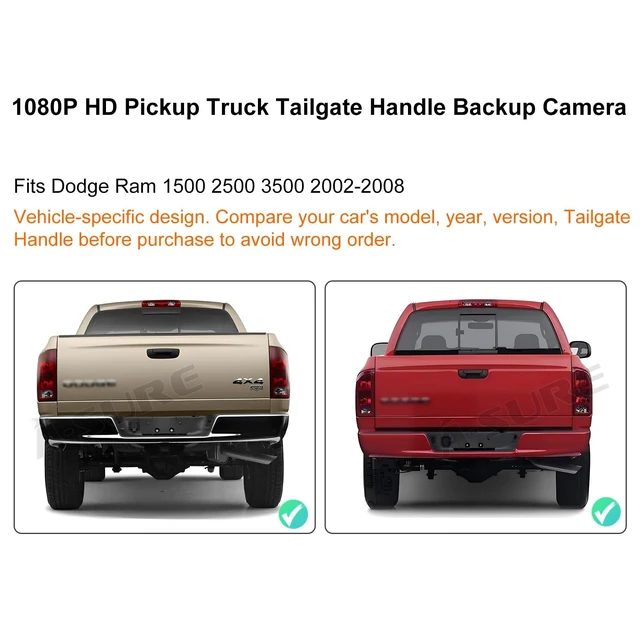 Alt view image 2 of 5 - ASURE Tailgate Handle Backup Camera for Dodge Ram 1500 2500 3500 2002-2008