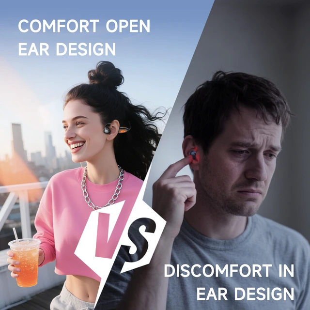 Alt view image 5 of 5 - Acjohtin Open Ear Headphones, Wireless Earbuds Bluetooth 6.1, Sport Earphones with Secure Earhook, IPX6 Waterproof, 16H Playtime, Lightweight 28g, Clear Call Mic for Running Cycling Workout(Bla