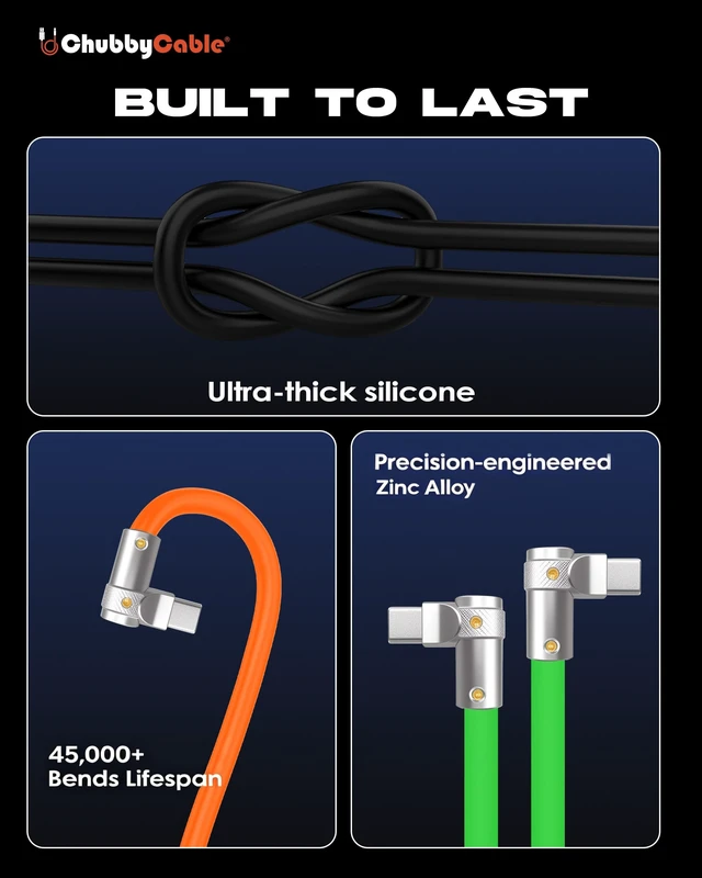 Alt view image 5 of 5 - chubbycable 120W Charging Cable 90 USB C to C Cable, Dark Blue, 8.5FT