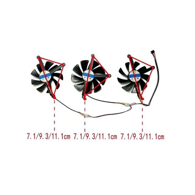 Alt view image 3 of 3 - AKUYAO Full Set GPU Cooling Fan (Left/Centre/Right:85mm/95mm/85mm) for XFX RX5700XT 8GB Thicc III Ultra CF1010U12S Graphics Card Replacement Cooler Fans