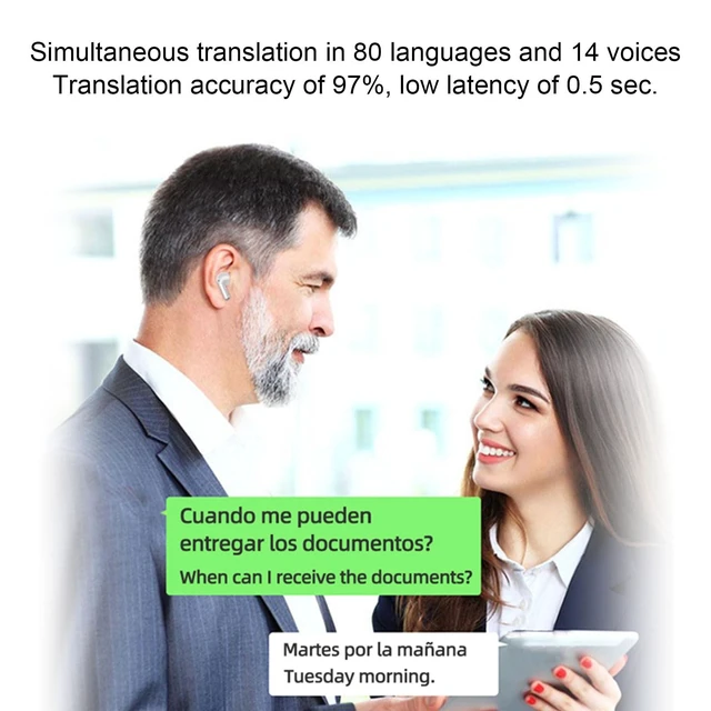 Alt view image 5 of 5 - Language Translator Headset Real Time Translation Earbuds 80 Languages 4 Modes 97% Accuracy with High Capacity Battery for Travel Business, Black