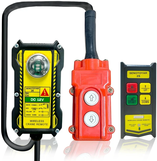 Main image of 2 in 1 Crane Remote,Wireless Crane Remote Control 12V Dump Trailer Wireless Remote Accessories Wire Winch Controller Up-Down Switch Control Station