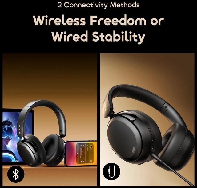 Alt view image 5 of 5 - Oraimo Bluetooth Headphones Active Noise Cancelling, 65H Playtime, 3 EQ Modes, Deep Bass, Bluetooth 5.4, Wireless Over-Ear Headphones with Microphone for Office Travel, Black