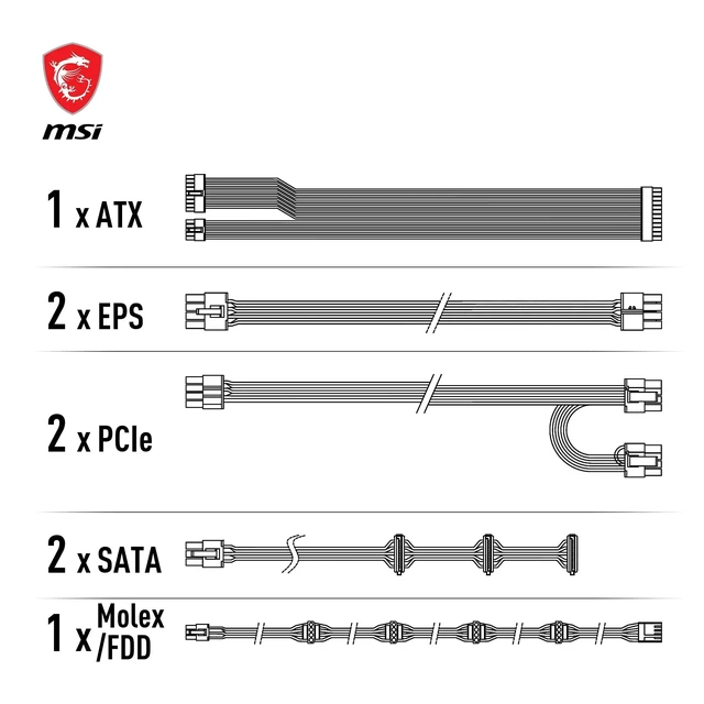 Alt view image 5 of 5 - MSI MAG A650GL 650W 80 Plus Gold Power Supply