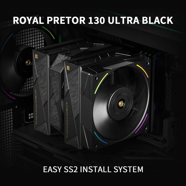 Alt view image 2 of 5 - Thermalright TR Royal Pretor 130 Ultra Black CPU Air Cooler,7 Heat Pipes Dual Towers Cooler-Brushed Top Cover, for Intel lga1700/1851/2011/115X,AM5, Double PWM Fans,up to 2150RPM,Black