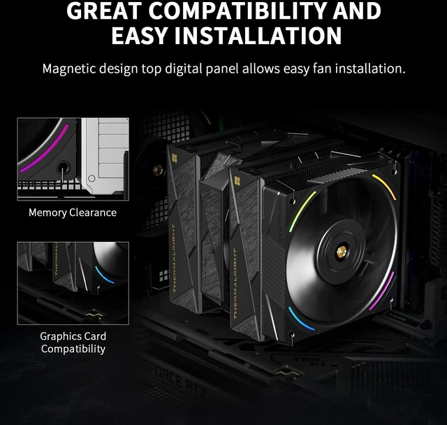Alt view image 5 of 5 - Thermalright TR Royal Pretor 130 Ultra Black CPU Air Cooler,7 Heat Pipes Dual Towers Cooler-Brushed Top Cover, for Intel lga1700/1851/2011/115X,AM5, Double PWM Fans,up to 2150RPM,Black