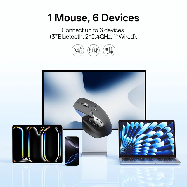 Alt view image 3 of 5 - Rapoo MT760 Infinity Wireless Mouse with Infinite Scroll & Onboard Memory, Bluetooth + 2.4G Multi-device, 1000Hz Polling Rate, Silent Clicks, Macro Enabled, for Windows, Mac OS, Linux, Chrome,