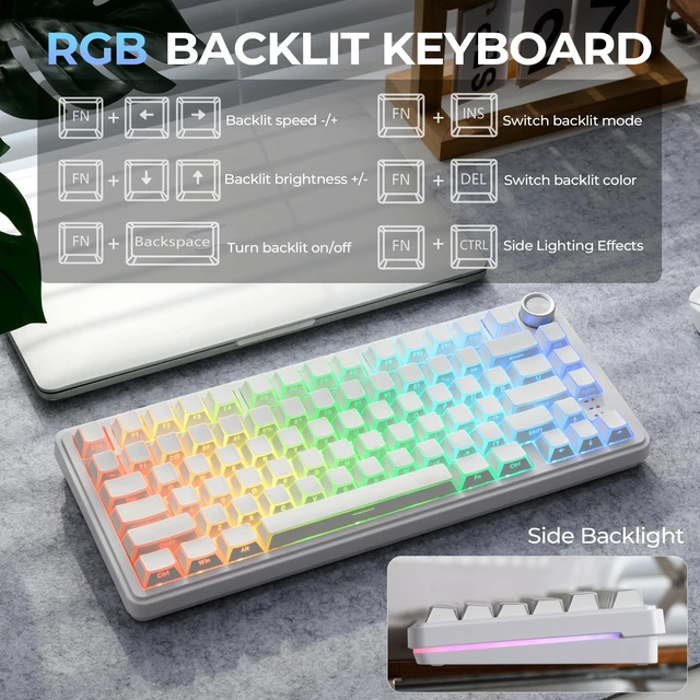 Alt view image 5 of 5 - XVX 75% Wireless Mechanical Gaming Keyboard with Knob, M75 Creamy Keyboards