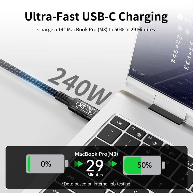 Alt view image 4 of 5 - Smoizheff USB-C to USB-C Cable Supporting USB4 & Thunderbolt 4 40Gbps Data Transfer, 240W Fast Charging, 8K Video for Laptop, Tablet, Docking Station,Monitor,SSD 10ft/3m