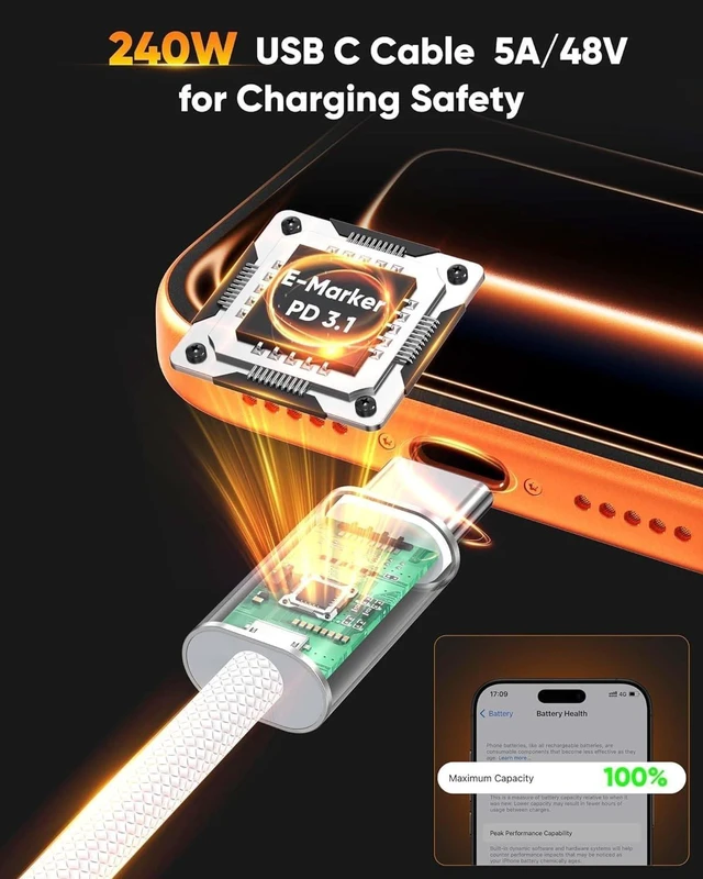 Alt view image 3 of 5 - USB C to USB C Cable 6 FT 10-Pack,Woven 240W Fast Charing & Data USBC Cord