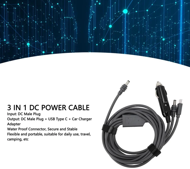 Alt view image 3 of 5 - Zunate 3-in-1 Mini Cable for Mini Power, High Speed USB C/DC to DC/Car Charger Adapter Cord Replacement Cable, Accessories (300cm)