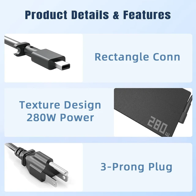 Alt view image 2 of 5 - OSISZI 280W Rectangle Conn Charger Fit for ASUS ROG Strix Zephyrus 2026