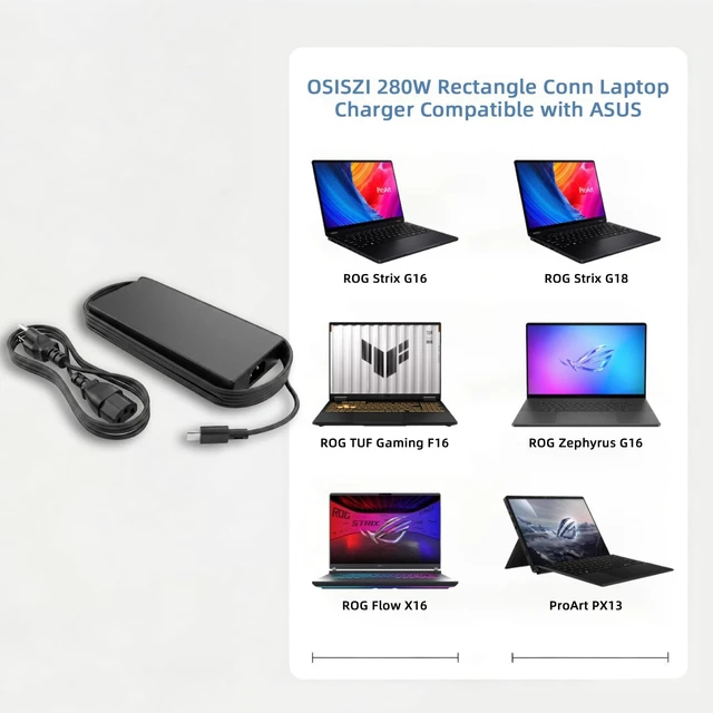 Alt view image 3 of 5 - OSISZI 280W Rectangle Conn Charger Fit for ASUS ROG Strix Zephyrus 2026