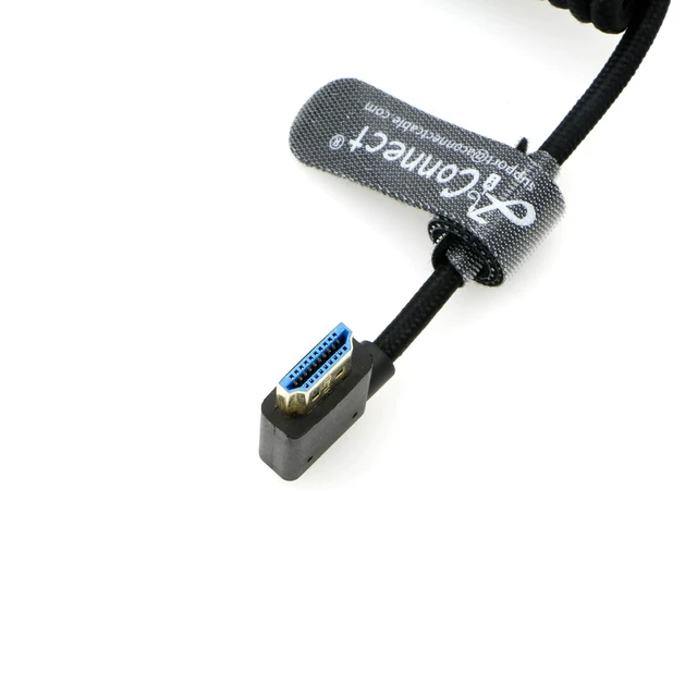 Alt view image 2 of 3 - AConnect 8K Coiled HDMI Cable, 8K@60Hz 4K@120Hz 48Gbps HDMI 2.1 Cable, Ultra High-Speed Braided Coiled Cable 12~18" for Atomos Ninja V^^Portkeys BM5 Monitor (Straight to Right Angle)