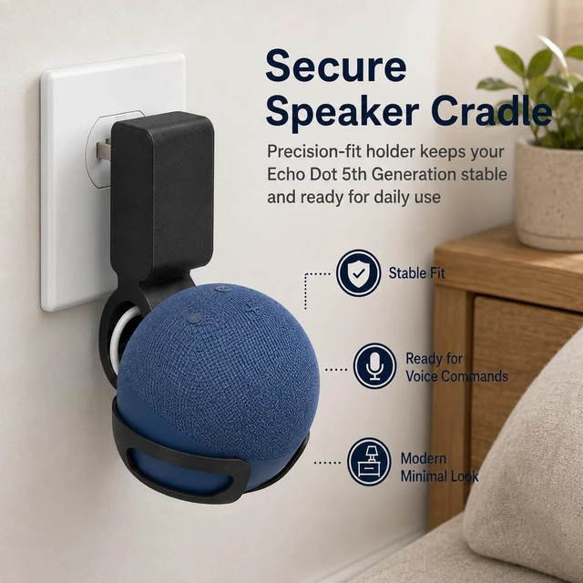Alt view image 5 of 5 - splash n color Outlet Mount for Echo Dot 5th Generation Space-Saving Wall Socket Holder ^^ No-Drill Installation ^^ Built-in Cable Management for Smart Home Speaker Accessories