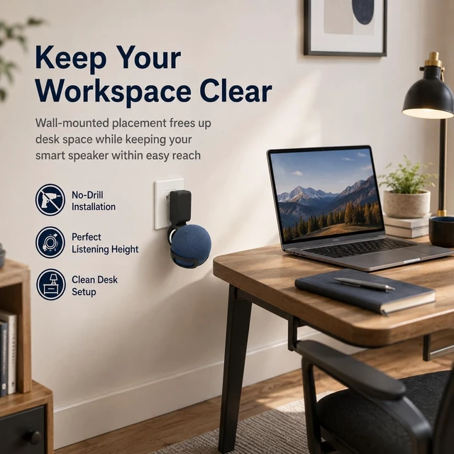 Alt view image 4 of 5 - splash n color Outlet Mount for Echo Dot 5th Generation Space-Saving Wall Socket Holder ^^ No-Drill Installation ^^ Built-in Cable Management for Smart Home Speaker Accessories