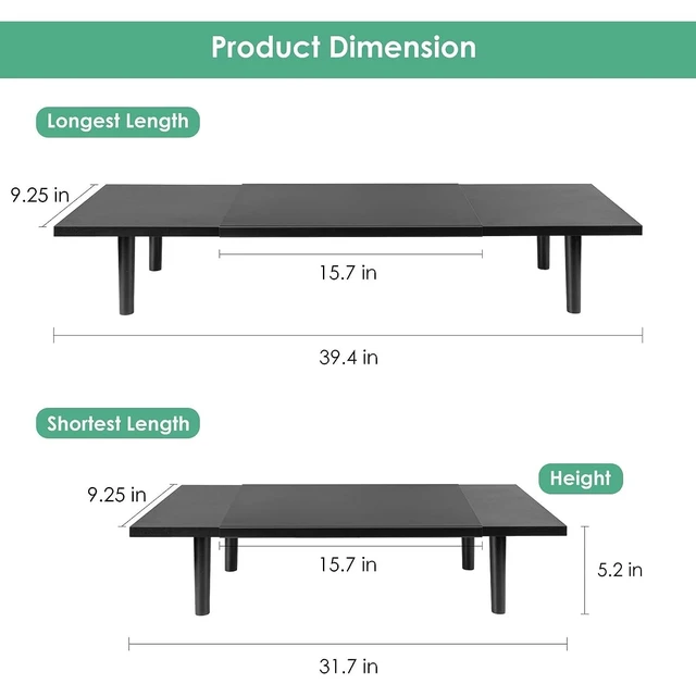 Alt view image 2 of 5 - LOTEYIKE Dual Monitor Stand for 2 Monitors, Large TV Riser with Adjustable Length Desk Shelf Organizer, Computer Monitor Stand for Desktop, Computer,Laptop,Screen,Printer (Black Color)