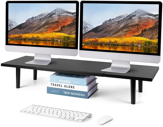 Main image of LOTEYIKE Dual Monitor Stand for 2 Monitors, Large TV Riser with Adjustable Length Desk Shelf Organizer, Computer Monitor Stand for Desktop, Computer,Laptop,Screen,Printer (Black Color)