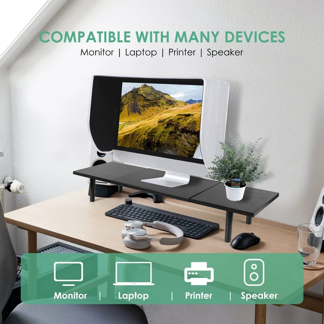 Alt view image 4 of 5 - LOTEYIKE Dual Monitor Stand for 2 Monitors, Large TV Riser with Adjustable Length Desk Shelf Organizer, Computer Monitor Stand for Desktop, Computer,Laptop,Screen,Printer (Black Color)