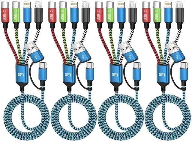 Main image of 4 in 2 Multi Charging Cable, USBA/C Universal Charging Cords 4 Pack 5FT