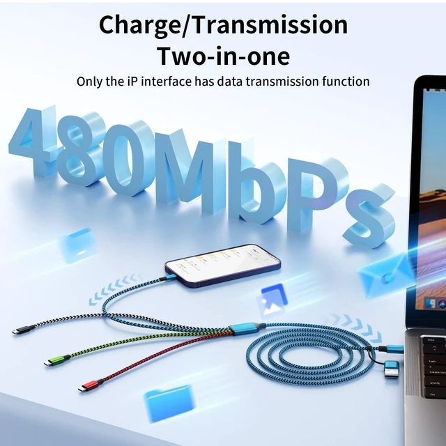 Alt view image 3 of 5 - 4 in 2 Multi Charging Cable, USBA/C Universal Charging Cords 4 Pack 5FT