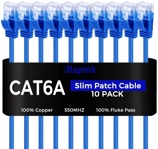 Main image of Rapink Patch Cables Cat6a 25ft (10 Pack) Slim, Cat6a Ethernet Patch Cable 10G Support, Snagless Cat 6 Patch Cable for Patch Panel to Switch, Flexiable Cat 6a Ethernet Cable with Gold Plated