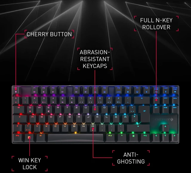Alt view image 2 of 5 - Cherry MX 8.2 TKL Wireless, Tenkeyless Mechanical Gaming Keyboard, Bluetooth, 2.4 GHz & Wired Mode, Multi-Device, Rechargeable, MX2A Brown Switches, Pink