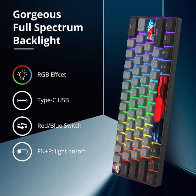 Alt view image 2 of 5 - iRoboosta Portable 60% Mechanical Gaming Keyboard Grey/Black, RGB Backlit Wired Key Board with Blue Switch, Compact 61 Keys Mini Office Keyboards with for Windows Laptop PC (61 Dolch/Blue Switch)