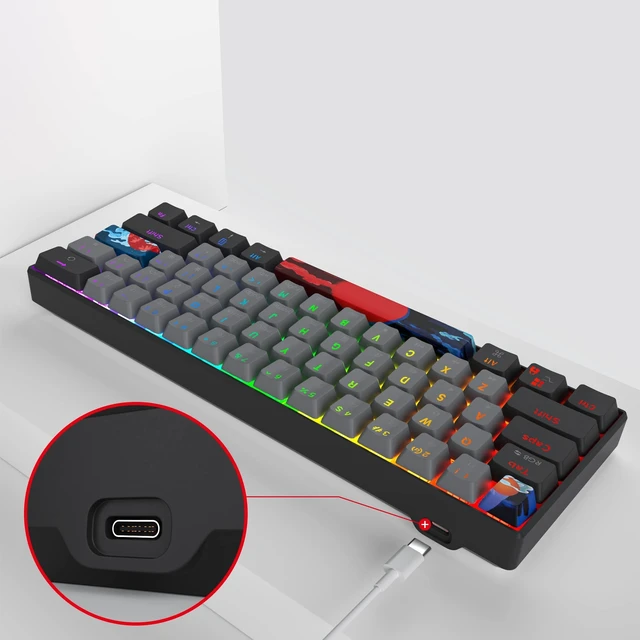 Alt view image 4 of 5 - iRoboosta Portable 60% Mechanical Gaming Keyboard Grey/Black, RGB Backlit Wired Key Board with Blue Switch, Compact 61 Keys Mini Office Keyboards with for Windows Laptop PC (61 Dolch/Blue Switch)