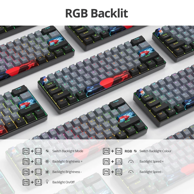 Alt view image 5 of 5 - iRoboosta Portable 60% Mechanical Gaming Keyboard Grey/Black, RGB Backlit Wired Key Board with Blue Switch, Compact 61 Keys Mini Office Keyboards with for Windows Laptop PC (61 Dolch/Blue Switch)