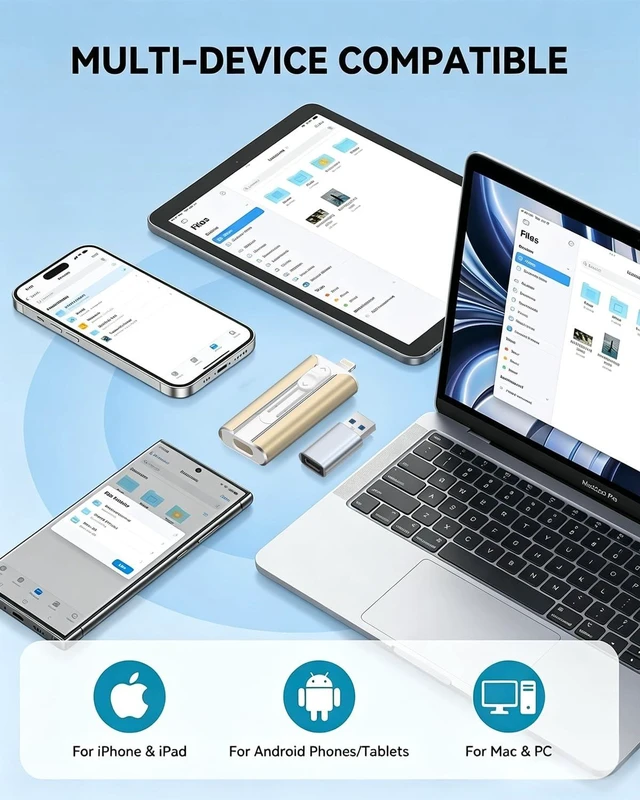 Alt view image 3 of 5 - MFI Certified 512GB Flash Drive Photo Stick and USB Stick Offers Photo/Video Storage, The External Storage is Compatible with iOS, Android, and Pc,1 Pack (Gold)(Available Space: ~484GB)