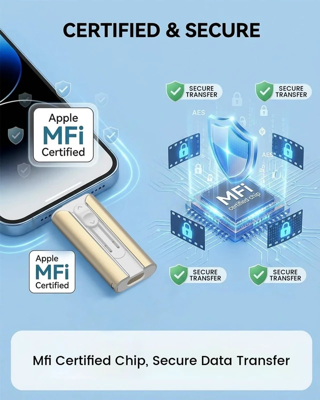 Alt view image 4 of 5 - MFI Certified 512GB Flash Drive Photo Stick and USB Stick Offers Photo/Video Storage, The External Storage is Compatible with iOS, Android, and Pc,1 Pack (Gold)(Available Space: ~484GB)