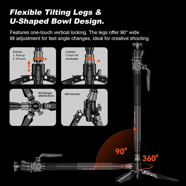 Alt view image 4 of 5 - COMAN M1mini Carbon Fiber Monopod for Camera, 4-Section One-Button Lifting, Compact Portable Monopod with A32 Ball Head for Camera, Outdoor Travel Photography, Max Load 5kg, M1mini-A32