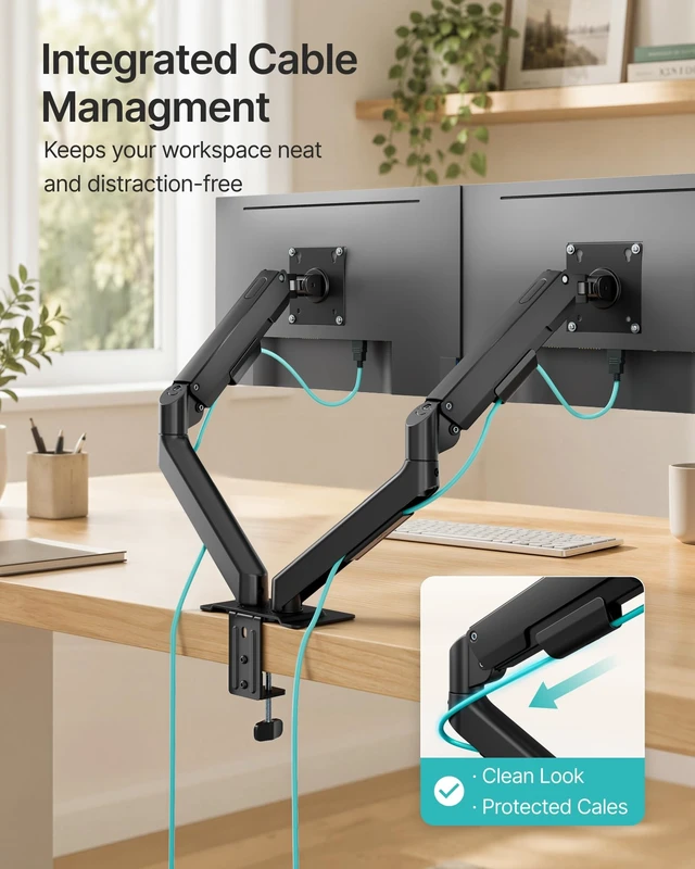 Alt view image 2 of 2 - Dual Monitor Arm for Up to 32 Inch Screens, Heavy Duty Monitor Mount