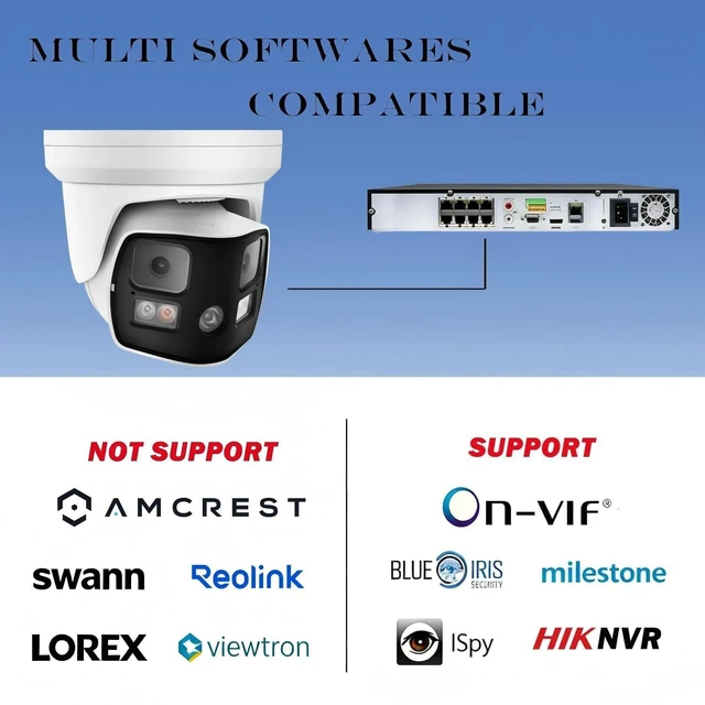 Alt view image 2 of 5 - Real HD 8MP 4K Dual Lens PoE IP Security Camera with Metal Housing, 180 Degree Panoramic Wide Angle, Full Color Night Vision, H.265, IP66, NDAA Compliant