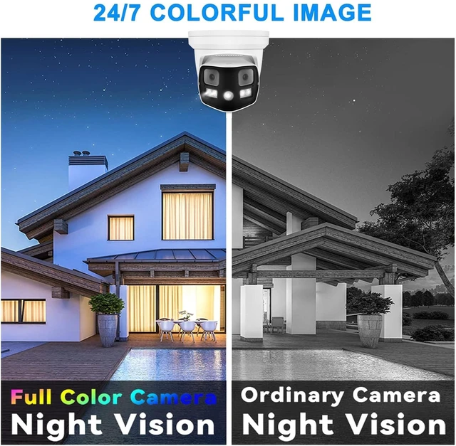 Alt view image 4 of 5 - Real HD 8MP 4K Dual Lens PoE IP Security Camera with Metal Housing, 180 Degree Panoramic Wide Angle, Full Color Night Vision, H.265, IP66, NDAA Compliant