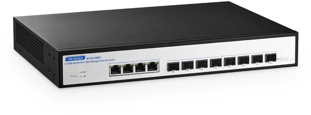 Main image of 12 Port 10Gbps Managed Switch, 8 x 10G SFP+ Slots, 4 x 10G RJ-45 Ports, Support 10G/5G/2.5G/1000M Auto-Negotiation, YuLinca Smart Web Managed Rackmout Switch