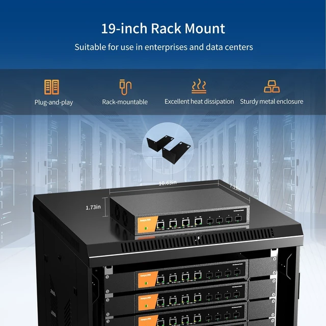 Alt view image 4 of 5 - keepLiNK 8 Port 10G Ethernet Switch Unmanaged, 4 x RJ45 Ports, 4 x SFP+ Slots, 10Gbps Network Switch for NAS, PC, WiFi7 Router, Adapter/NIC Metal Case
