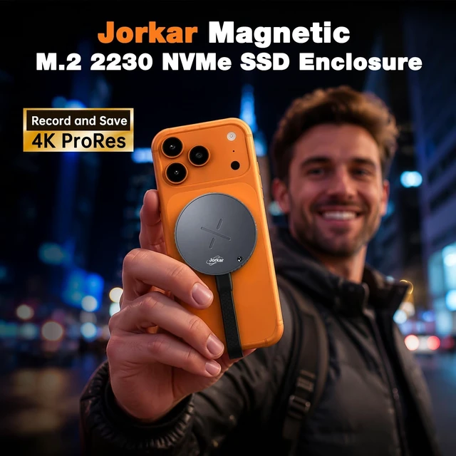Alt view image 2 of 5 - Jorkar Magnetic M.2 2230 NVMe SSD Enclosure for iPhone 17 16 15 Pro Max ProRes, USB C 3.2 Gen2 10Gbps to External NVMe SSD Case for Mac, iPad Pro, Android