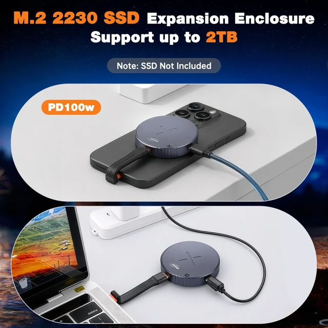 Alt view image 3 of 5 - Jorkar Magnetic M.2 2230 NVMe SSD Enclosure for iPhone 17 16 15 Pro Max ProRes, USB C 3.2 Gen2 10Gbps to External NVMe SSD Case for Mac, iPad Pro, Android