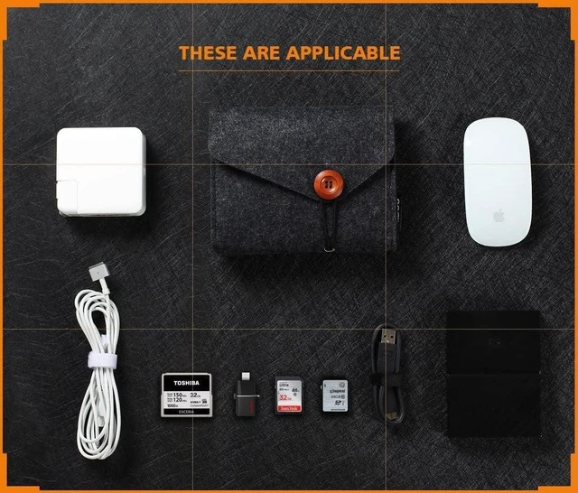 Alt view image 5 of 5 - HYK MART Portable Felt Storage Bag, Electronics Accessories Protective Case Pouch for Cellphone, Cables, Portable External Hard Drive (Dark Grey)