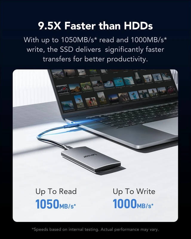Alt view image 3 of 5 - Lexar ES3 512GB Portable SSD Silver, USB 3.2 Gen 2 up to 1050MB/s