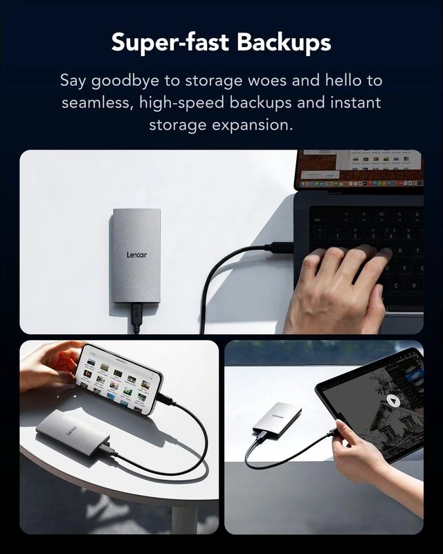 Alt view image 4 of 5 - Lexar ES3 512GB Portable SSD Silver, USB 3.2 Gen 2 up to 1050MB/s