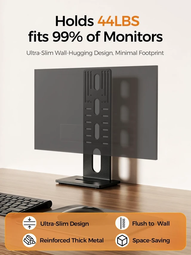 Alt view image 2 of 5 - suptek Universal Low Profile Single Screen Computer Desktop Gaming Monitor Replacement Stand, Vertical Mount Compatible with 34 Inch VESA 75/100, Power Port Downward or Horizontal Out