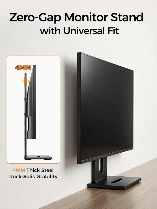 Alt view image 4 of 5 - suptek Universal Low Profile Single Screen Computer Desktop Gaming Monitor Replacement Stand, Vertical Mount Compatible with 34 Inch VESA 75/100, Power Port Downward or Horizontal Out